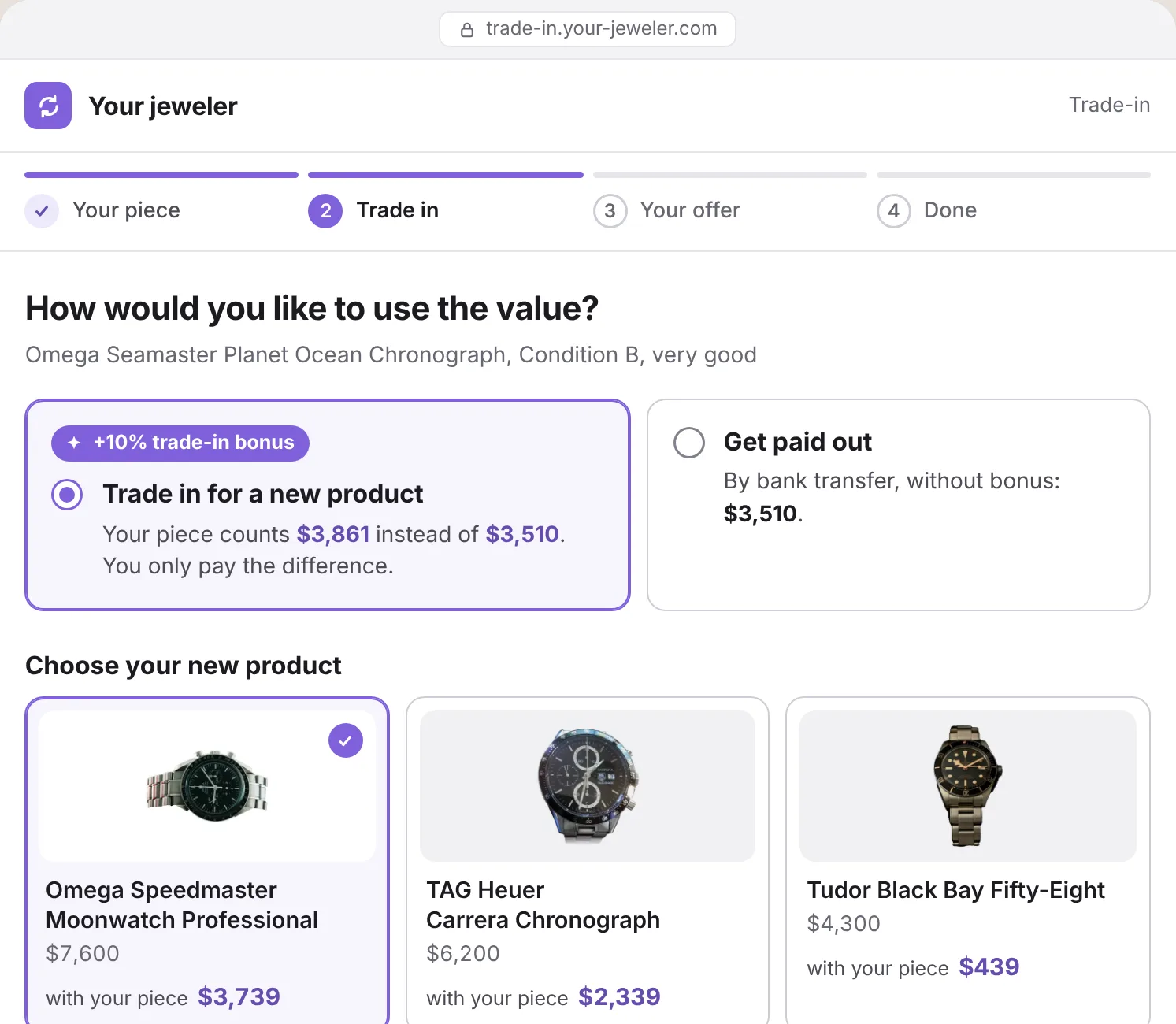 Webshop: trade-in for a new product with trade-in bonus