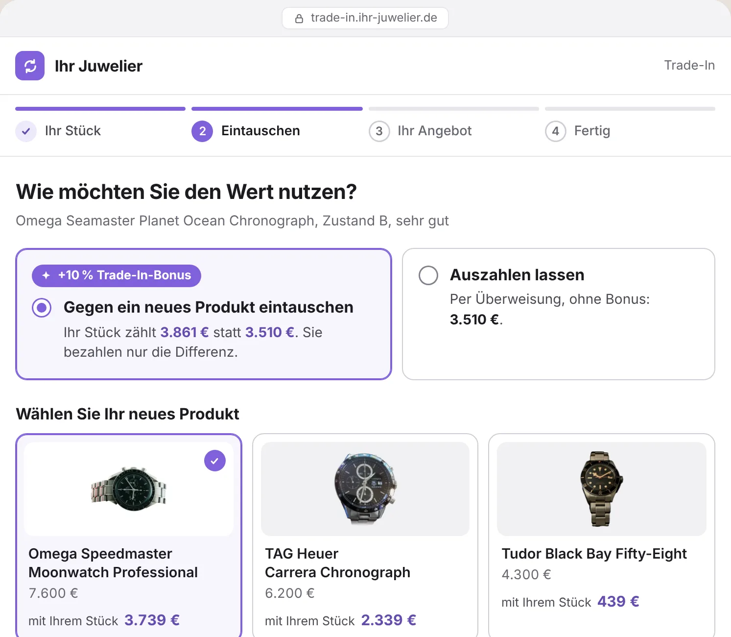 Webshop: Eintausch gegen ein neues Produkt mit Trade-In-Bonus