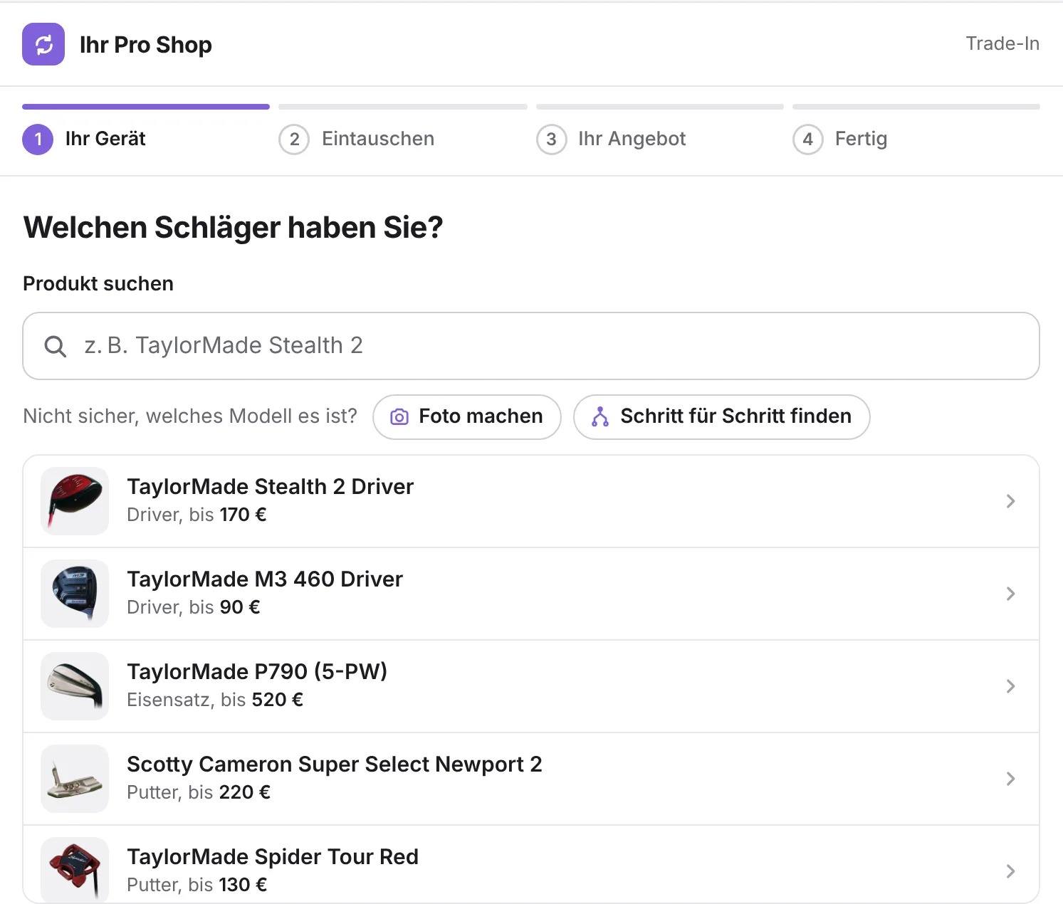 Webshop: die Kundschaft sucht ihr Gerät