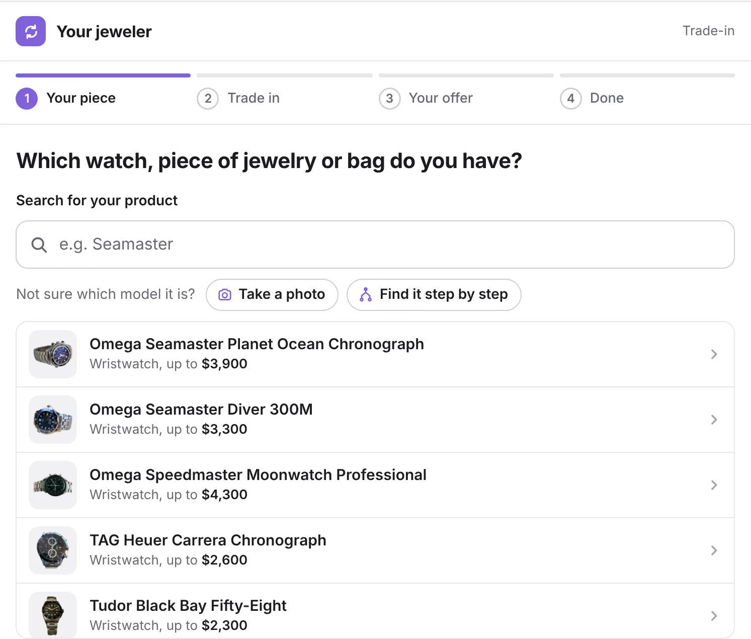 Webshop: the customer searches for their device