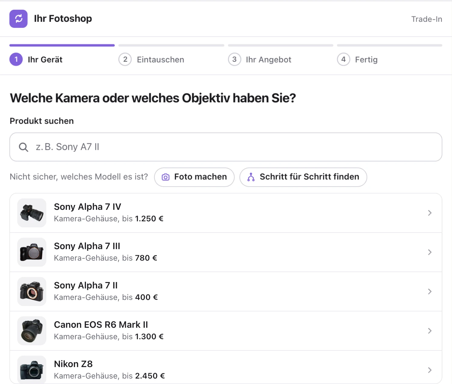 Webshop: die Kundschaft sucht ihr Gerät